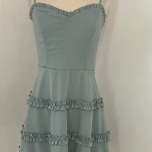Altar'd State Strapless Ruffled Dress in Soft Blue
